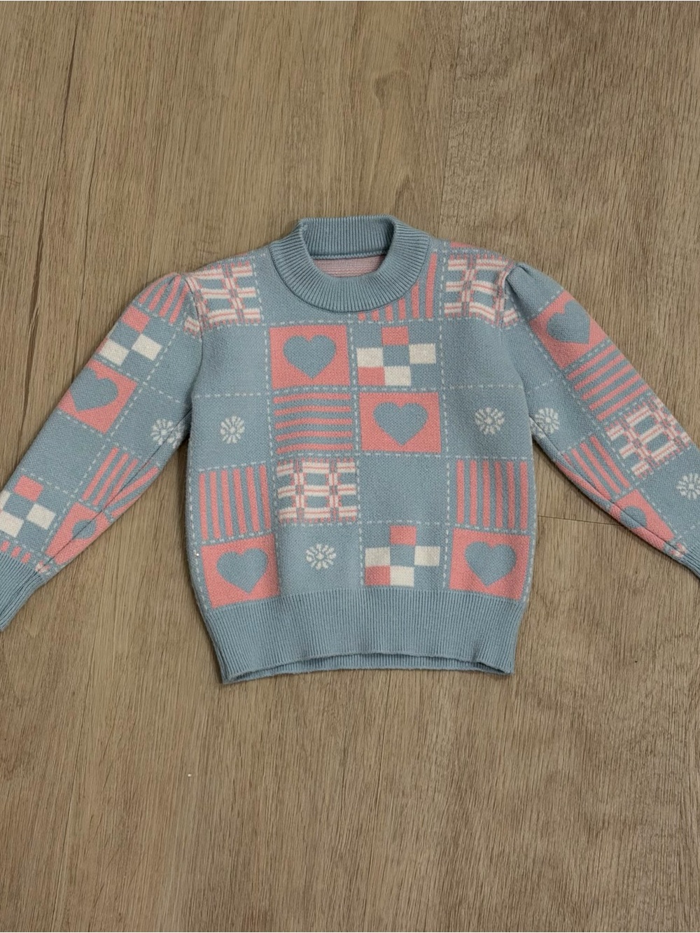 Girls Pastel Blue and Pink Knit Sweater